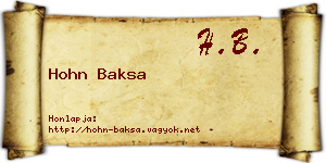 Hohn Baksa névjegykártya